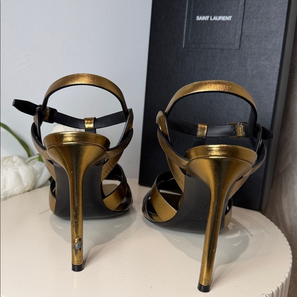 Saint Laurent Metallic Gold Strappy Heels - Picture 4 of 5